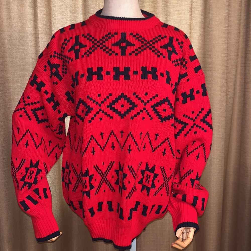 Vintage Palermo Red and Dark Navy Knit Christmas Preppy Sweater Mens Large